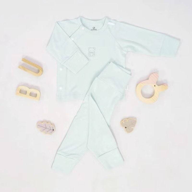Bộ dài tay Bu Baby cài chéo Bambus Xanh bạc hà