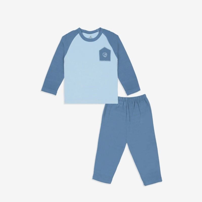 BỘ DÀI TAY BU BABY CỔ TRÒN TÚI NGỰC BAMBUS BLUE - XANH ĐẬM