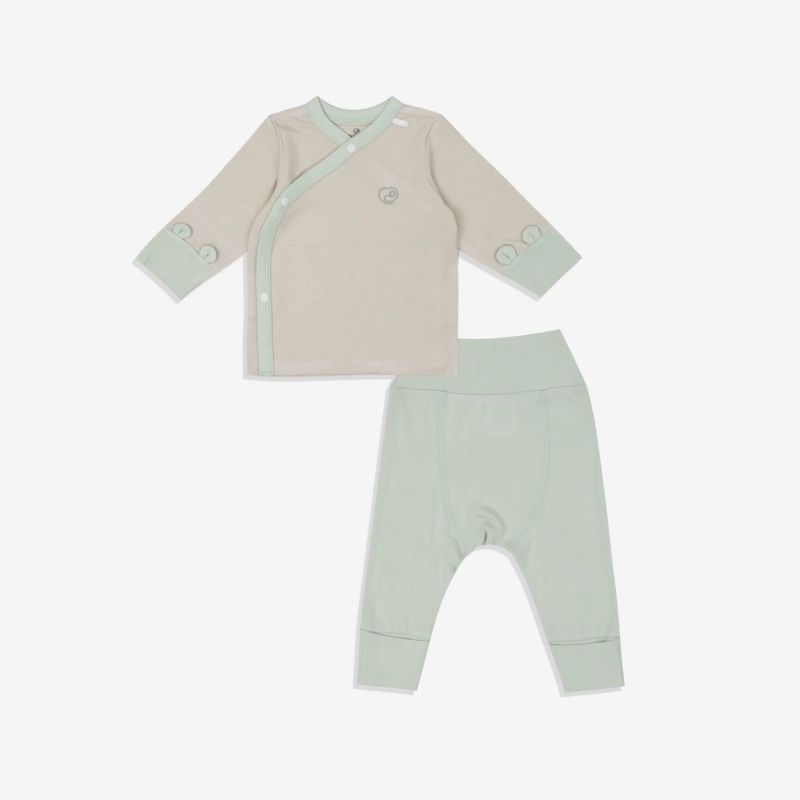 Bộ dài tay cài chéo Bu Baby Bambus Be - xanh matcha