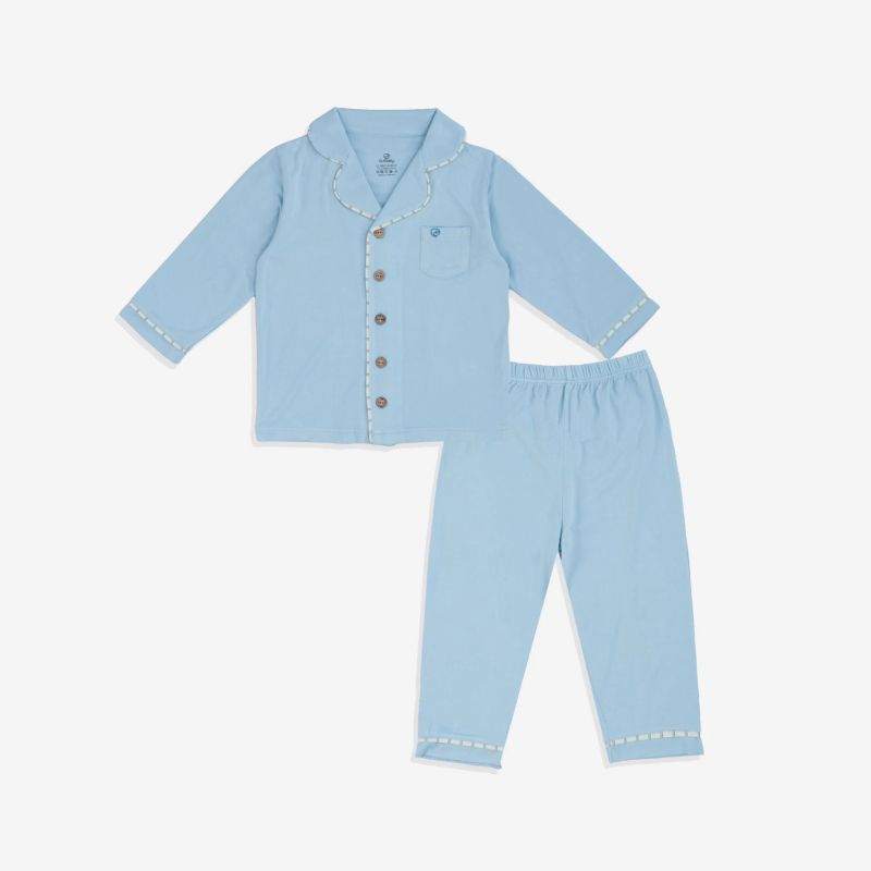 Bộ dài tay cài giữa Pyjamas Bu baby Bambus Blue
