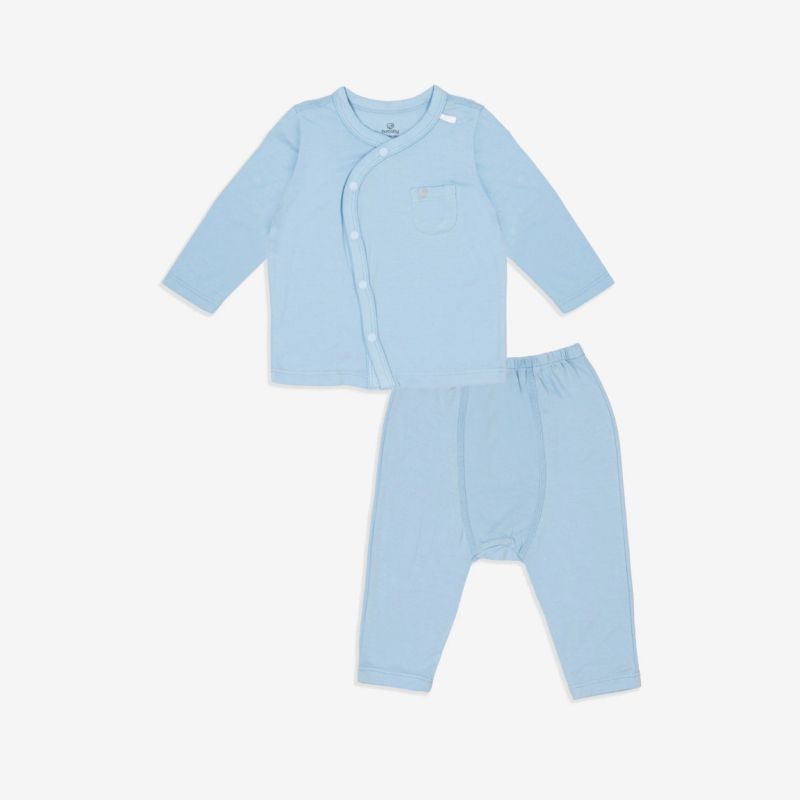 Bộ dài tay cài lệch túi ốp Bu Baby Bambus Blue