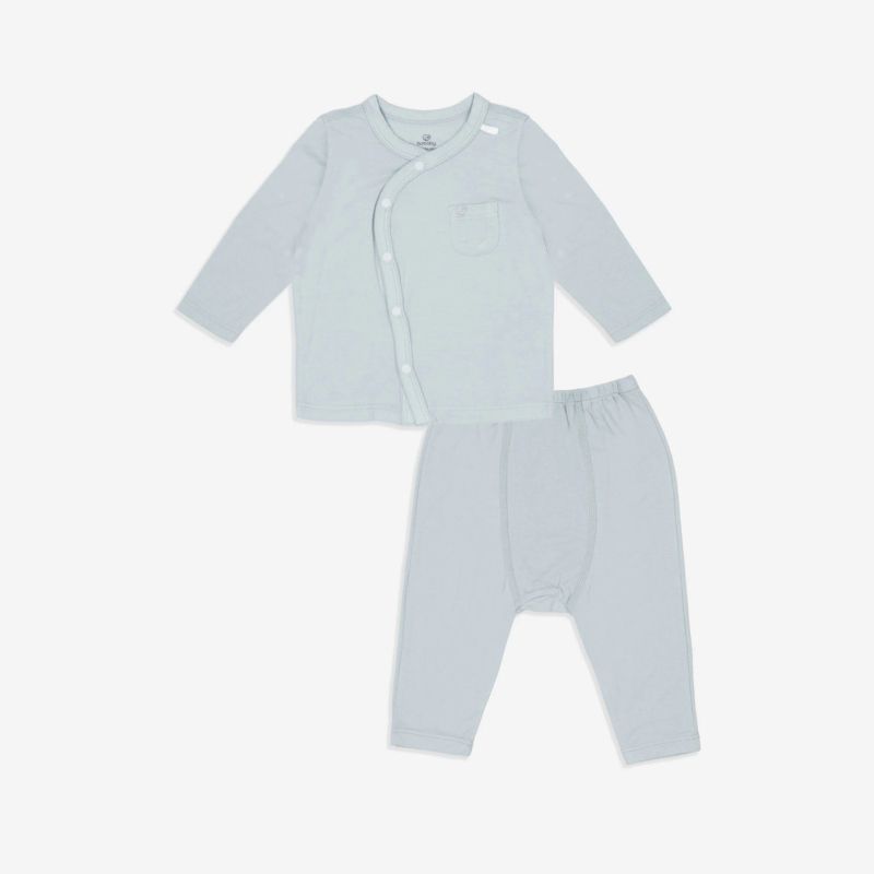 Bộ dài tay cài lệch túi ốp Bu baby Bambus Ghi