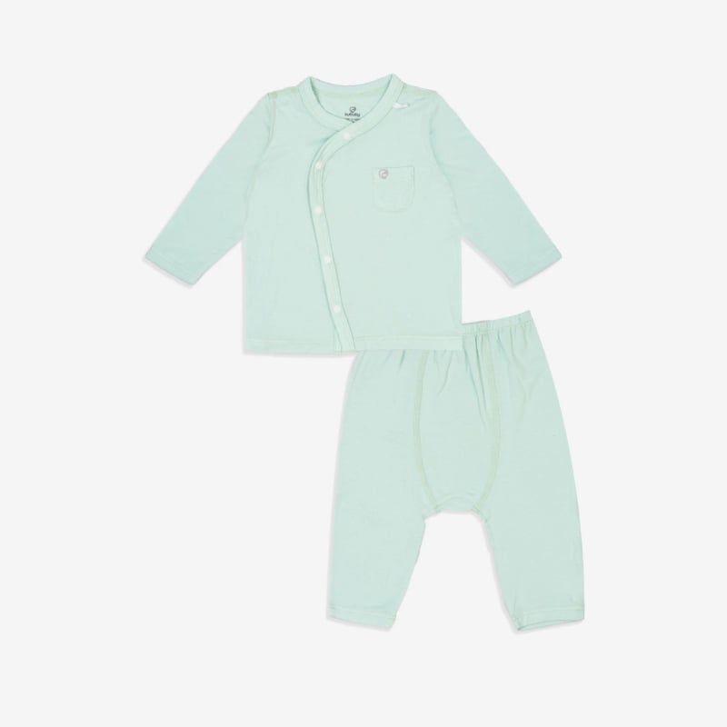 Bộ dài tay cài lệch túi ốp Bu baby Bambus Xanh matcha