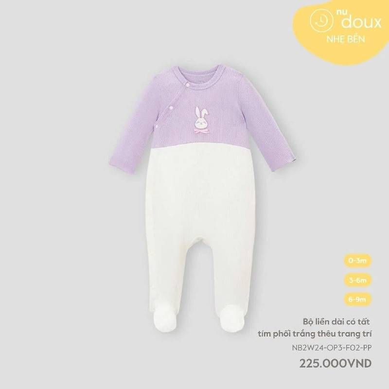BỘ LIỀN DÀI CÓ TẤT TÍM NOUS PHỐI TRẮNG THÊU TRANG TRÍ