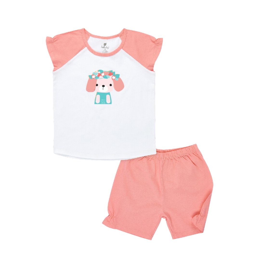 Bộ Lullaby cộc tay raglan NH136V - Trắng hồng cam