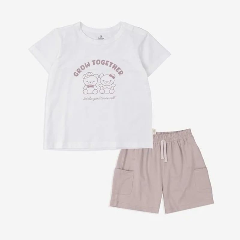 Bộ ngắn tay Bu Baby cài vai Bamco Trắng - nâu sữa