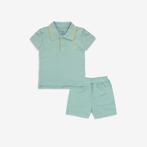 Bộ ngắn tay Bu Baby cổ Polo Ponie Xanh ghi