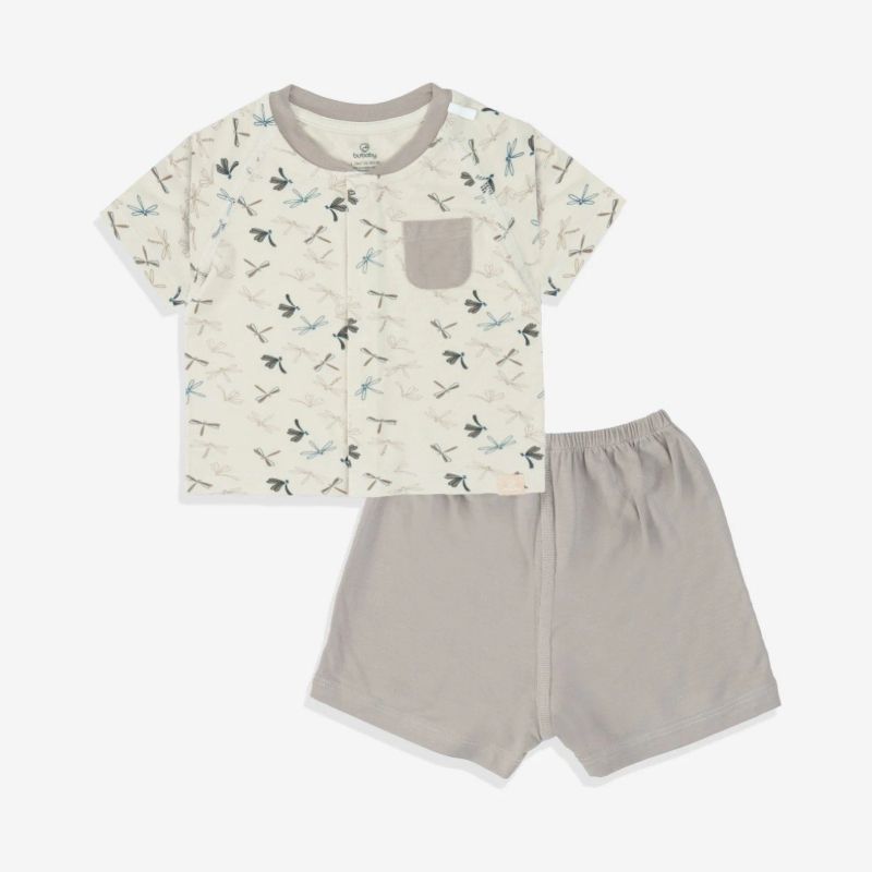 Bộ ngắn tay Bu Baby raglan cài giữa Dona Be in chuồn chuồn - Nâu