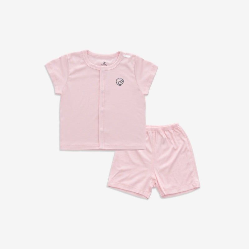 BỘ NGẮN TAY CÀI GIỮA BU BABY HỒNG NHẠT