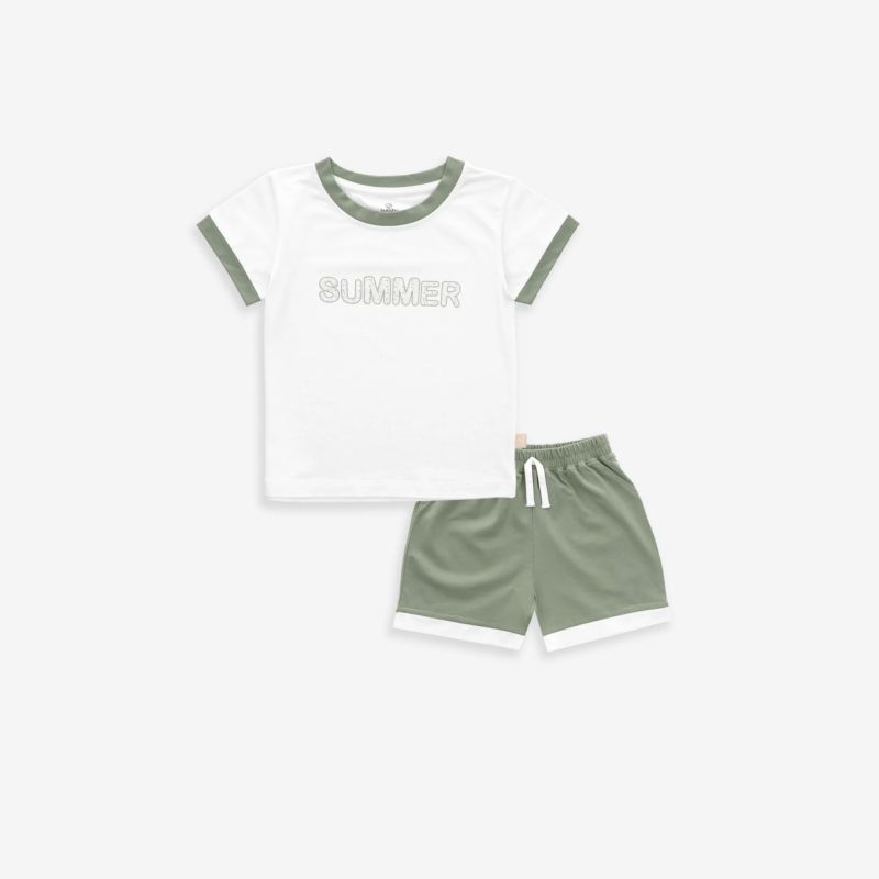 BỘ NGẮN TAY CỔ TRÒN BU BABY MUDA TRẮNG XANH OLIVE