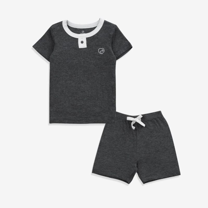BỘ NGẮN TAY CỔ TRỤ BU BABY SIRO GHI ĐẬM