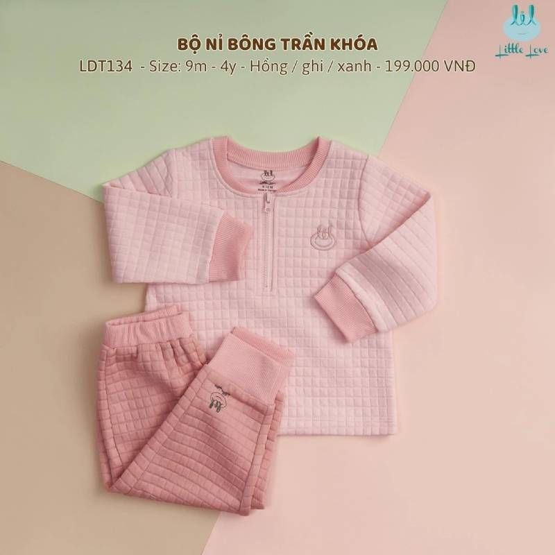 Bộ nỉ bông trần Bamboo by LIL khóa hồng