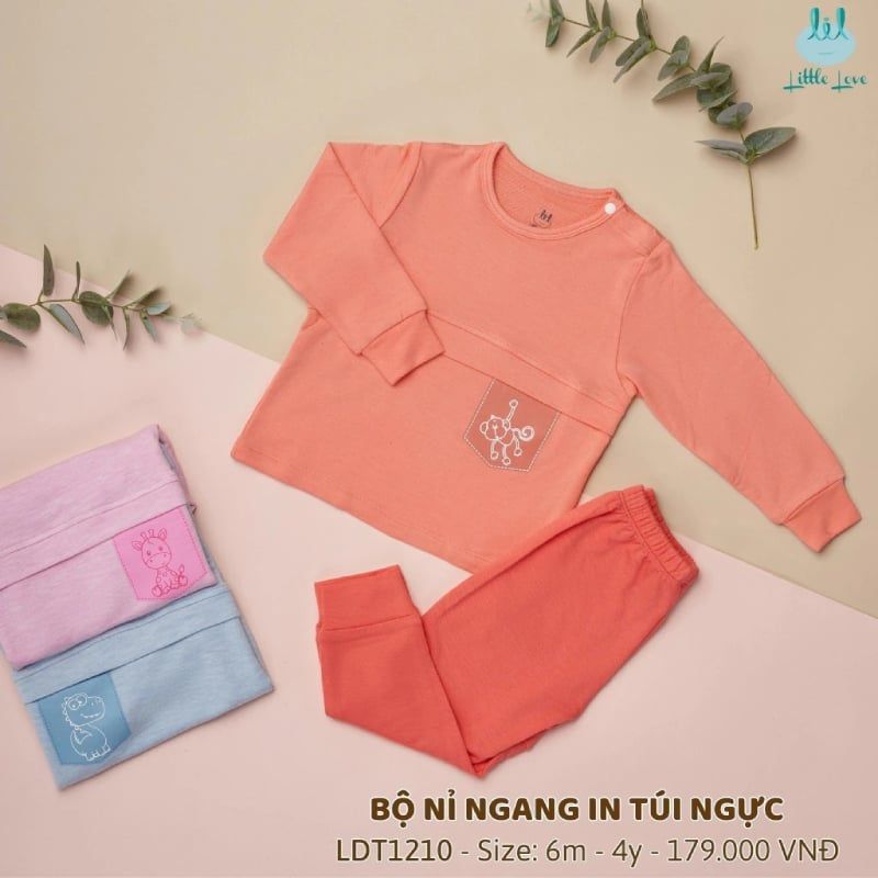Bộ nỉ ngang Bamboo by LIL in túi ngực cam