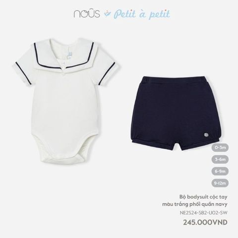 Bộ Nous bodysuit cộc tay màu trắng phối quần navy