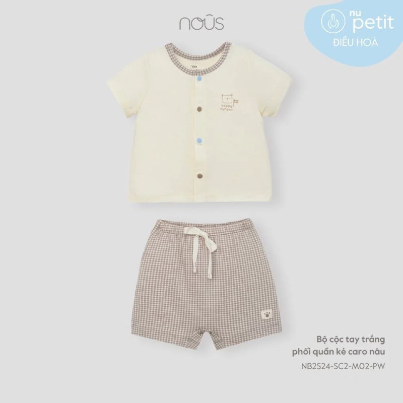 BỘ NOUS CỘC TAY TRẮNG PHỐI QUẦN KẺ CARO NÂU