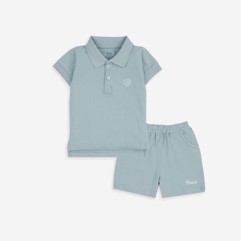 Bộ Polo cộc tay Bu Baby Ponie Xanh ghi