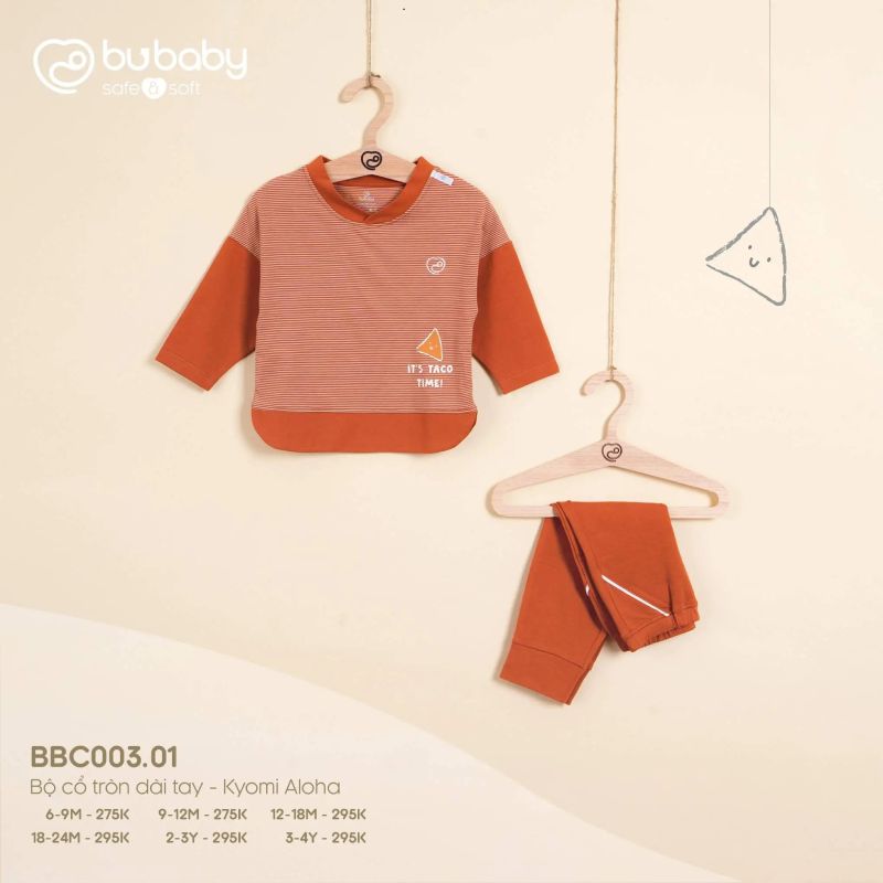 Bộ quần áo BU Baby chui đầu dài tay kyomi vespa kẻ cam đất