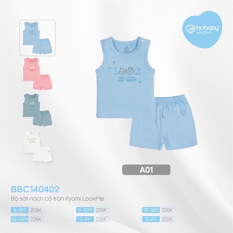 Bộ sát nách cổ tròn BU Baby Kyomi LookMe Blue