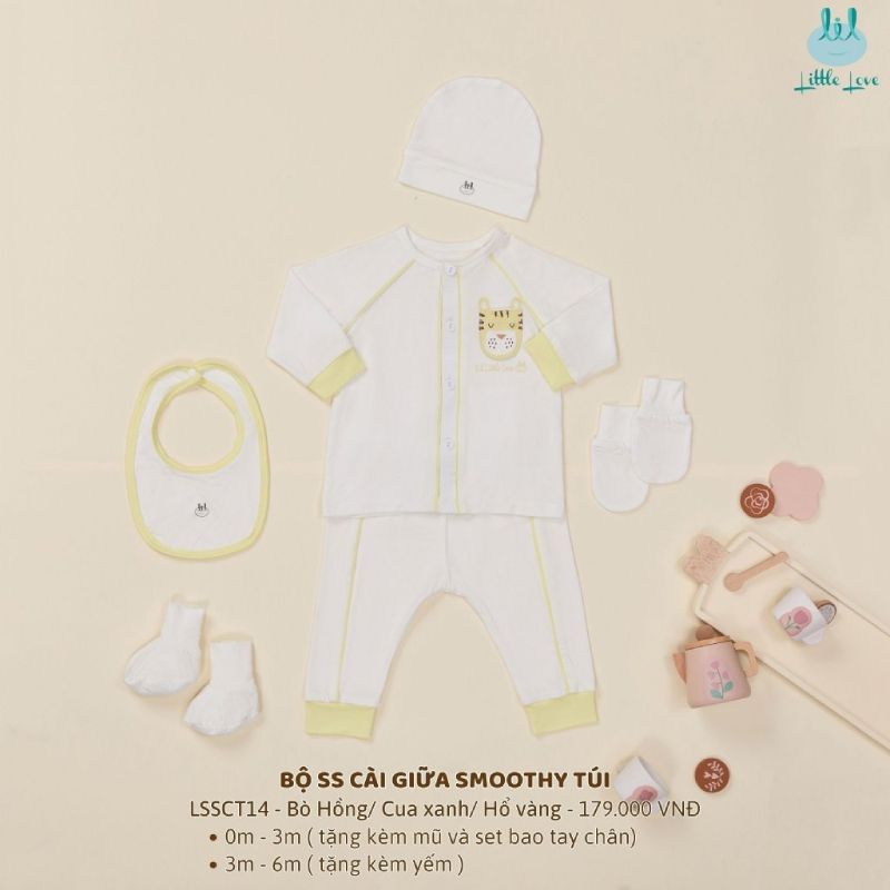 Bộ sơ sinh cài lệch Bamboo by LIL smoothy túi con hổ vàng tặng yếm