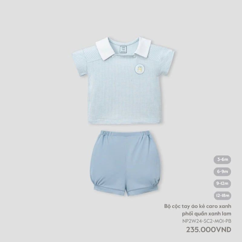 BỘ CỘC TAY NOUS ÁO KẺ CARO XANH PHỐI QUẦN XANH LAM