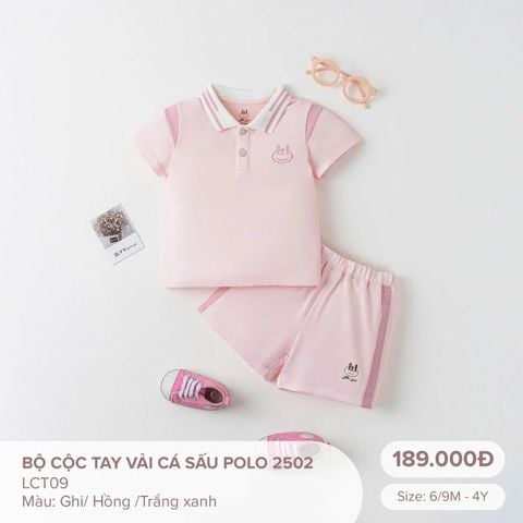 Bộ cộc tay Bamboo by LIL vải cá sấu polo 2502 hồng