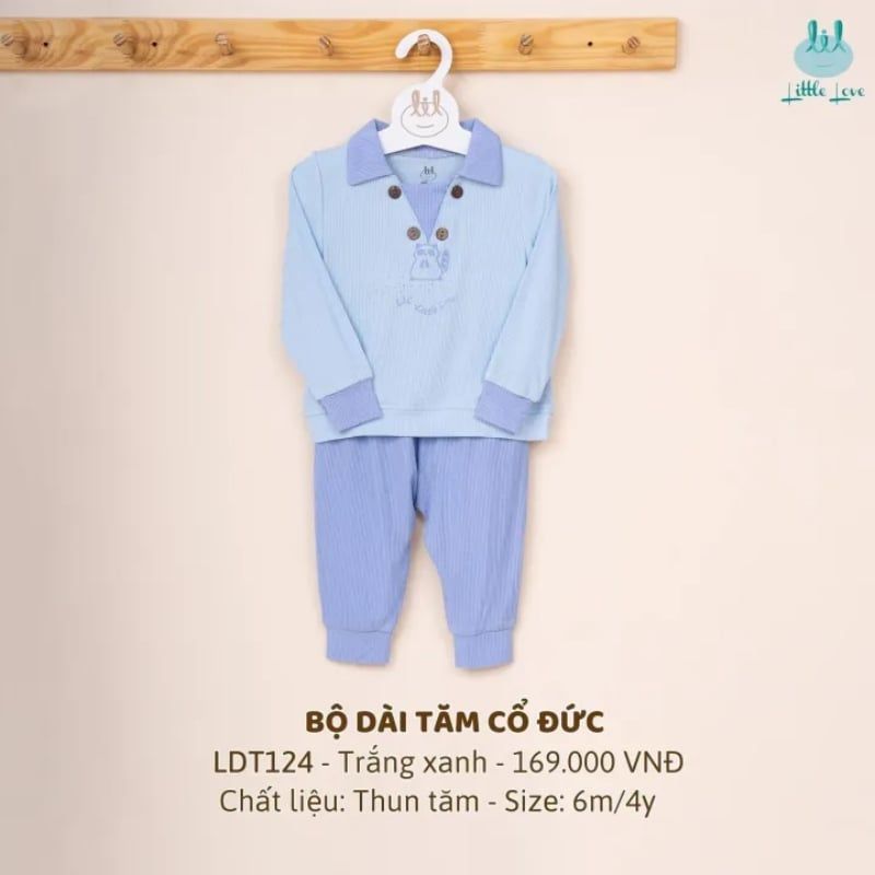 Bộ dài tay Bamboo by LIL tăm cổ đức màu trắng - xanh