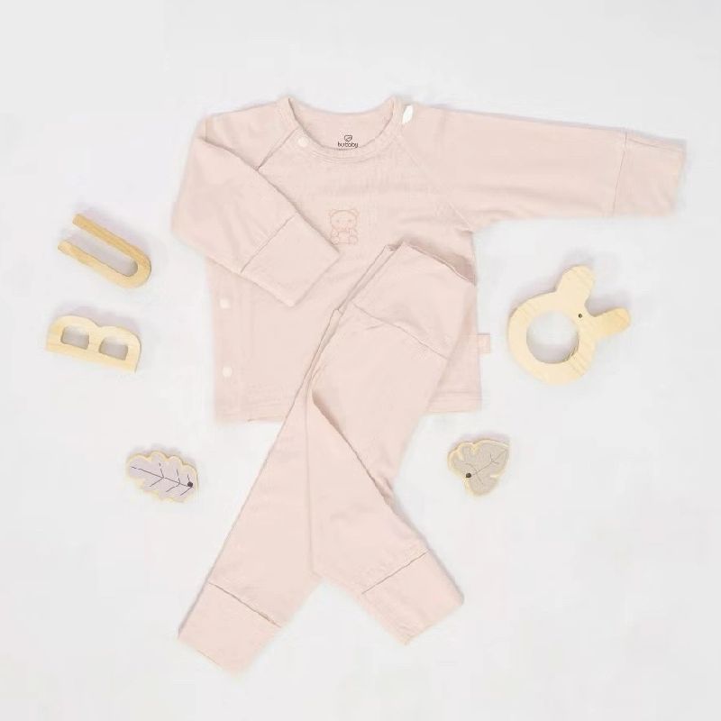 Bộ dài tay Bu Baby cài chéo Bambus Hồng 1