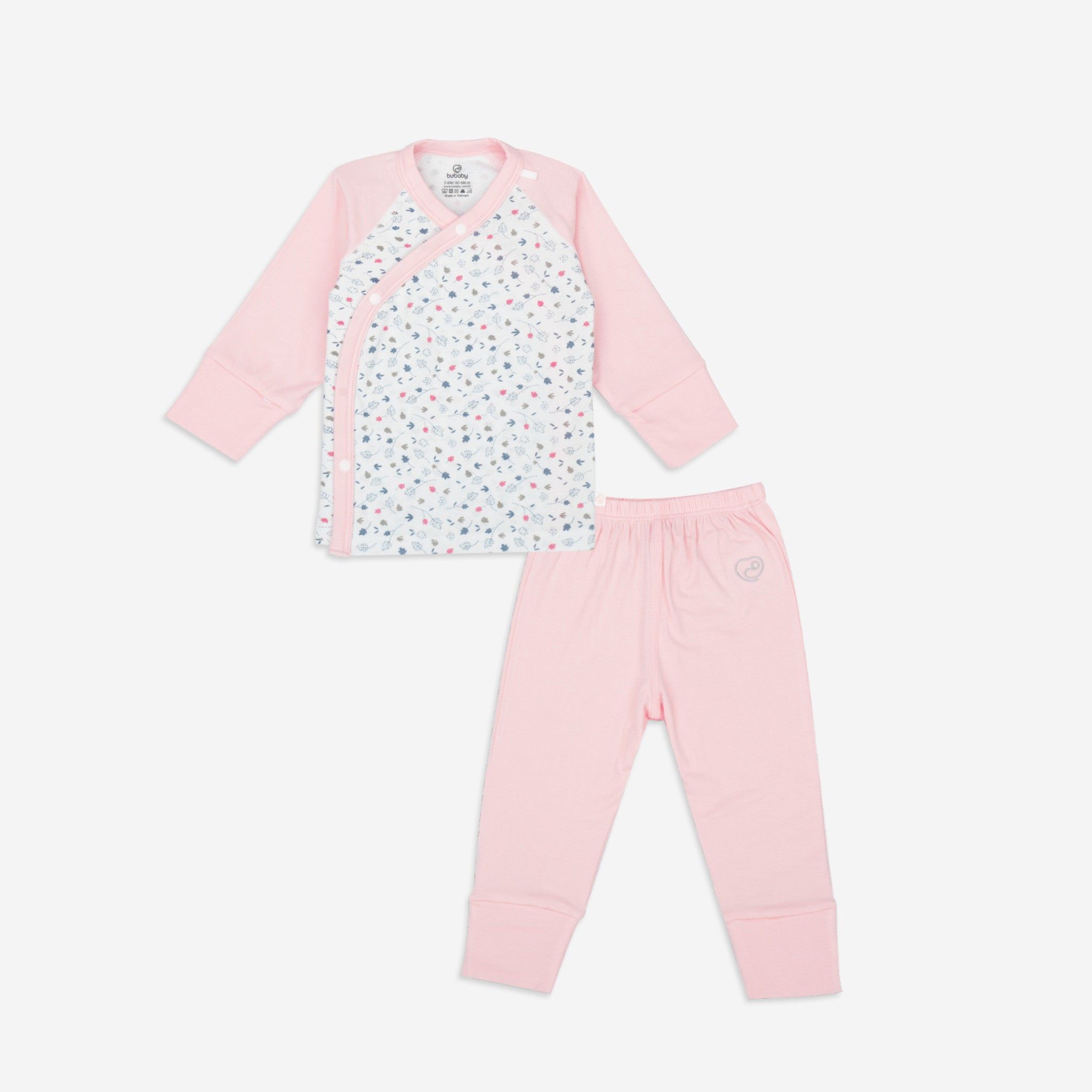 BỘ DÀI TAY CÀI CHÉO BU BABY LEAFLY TRẮNG IN LÁ HỒNG