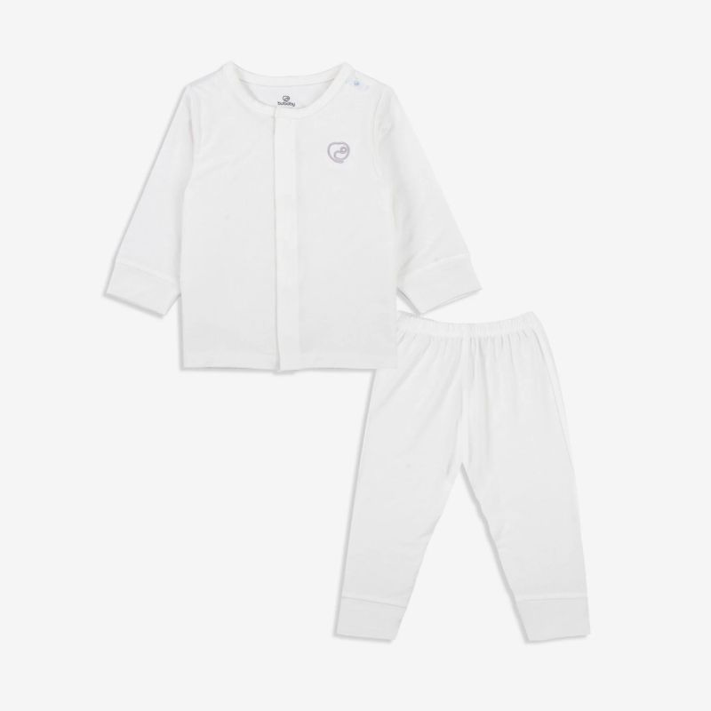 BỘ DÀI TAY CÀI GIỮA BU BABY BAMBUS TRẮNG