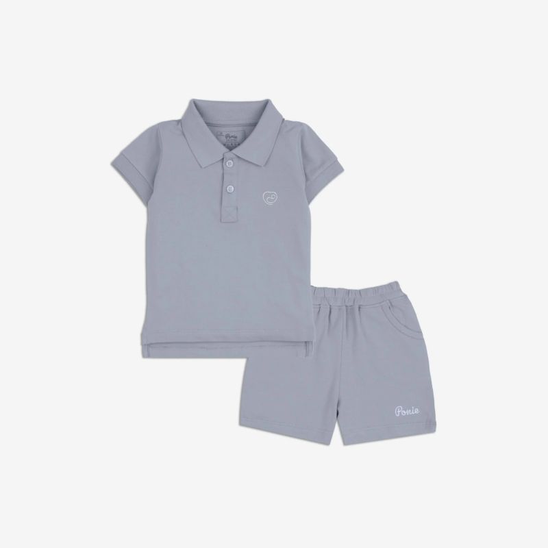 BỘ NGẮN TAY BU BABY CỔ POLO PONIE GHI