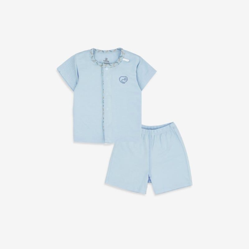 BỘ NGẮN TAY CÀI CHÉO BU BABY BAMBUS BLUE IN ICONIC 1