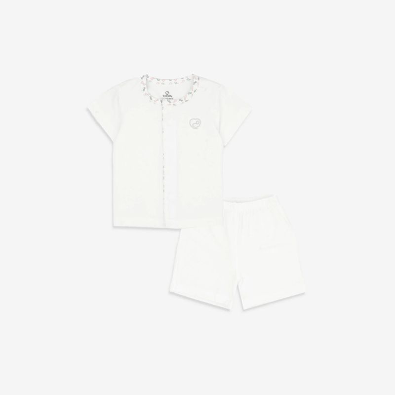 BỘ NGẮN TAY CÀI GIỮA BU BABY BAMBUS ICONIC 1 TRẮNG