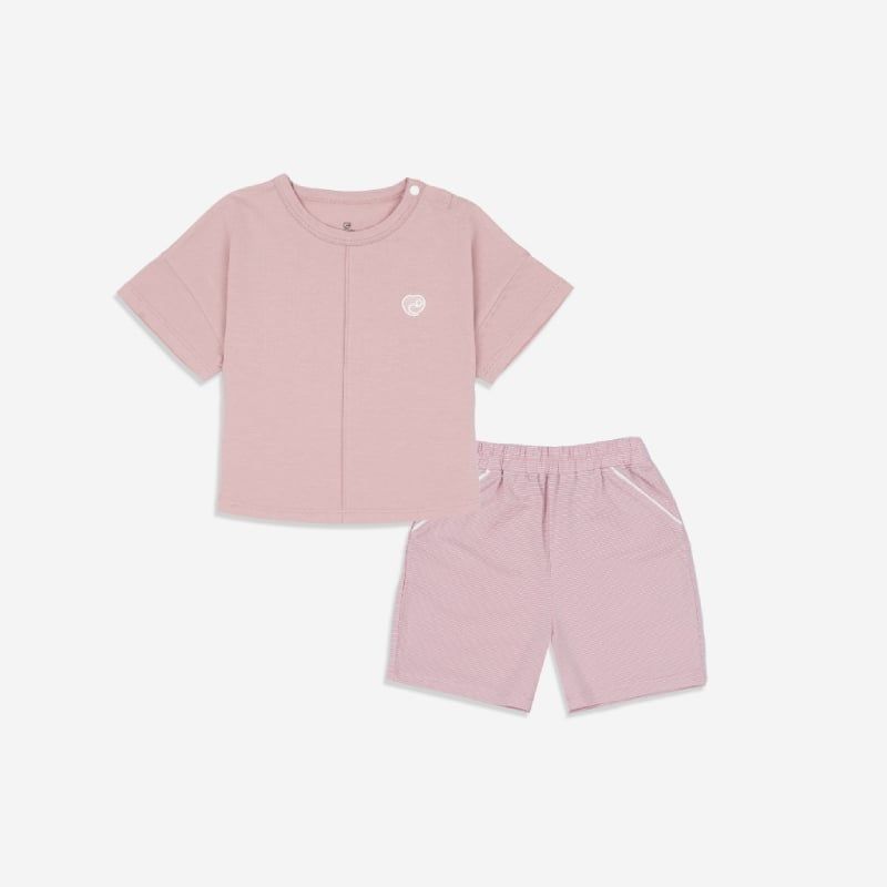 BỘ NGẮN TAY CÀI VAI BU BABY BAMCO HỒNG KẺ HỒNG