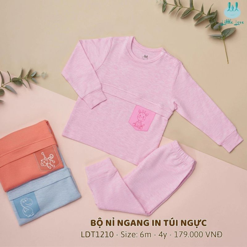 Bộ nỉ ngang Bamboo by LIL in túi ngực hồng