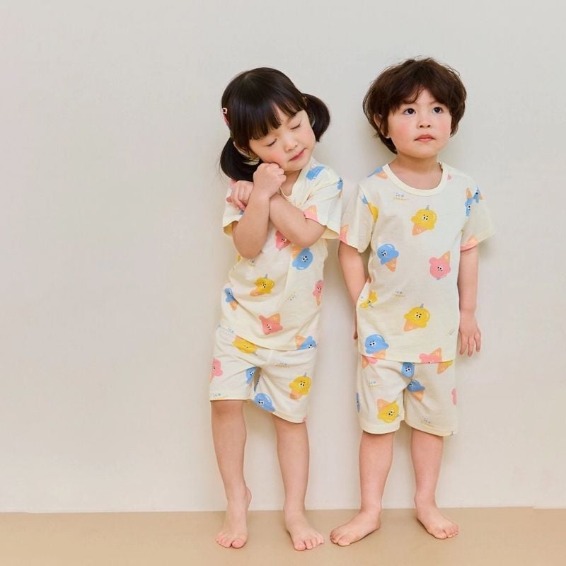 BỘ PIJAMA OLOMIMI CỘC TAY BÉ GÁI PINK ICE CREAM