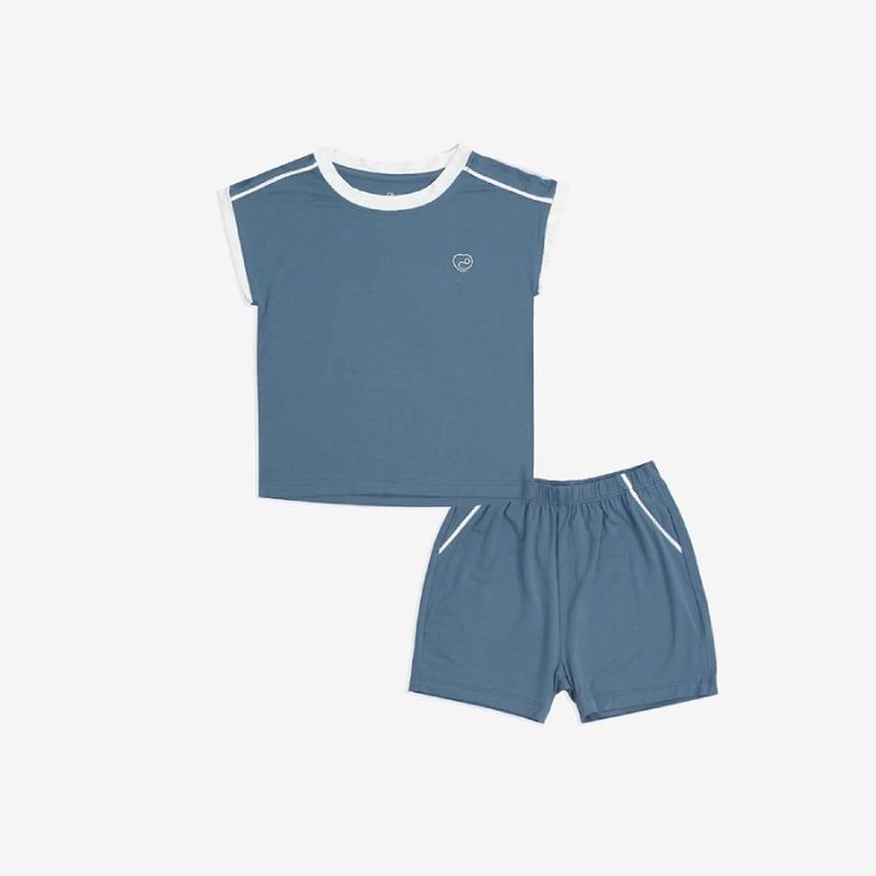 Bộ sát nách Bu Baby cổ tròn Bambus Gami Xanh đậm
