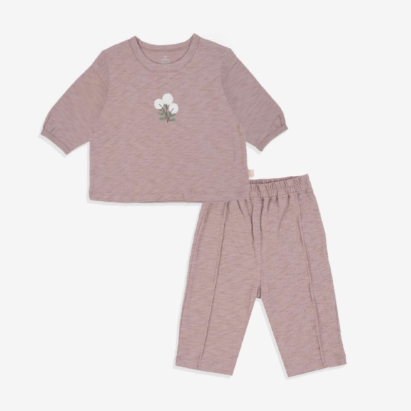 Bộ tay lỡ cổ tròn BU Baby Slub cotton Hồng trà