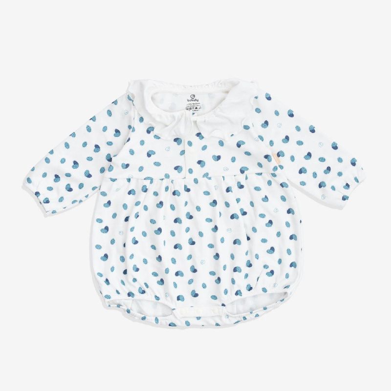 Body chip dài tay bèo cổ Bu Baby Gloute Trắng in ké xanh