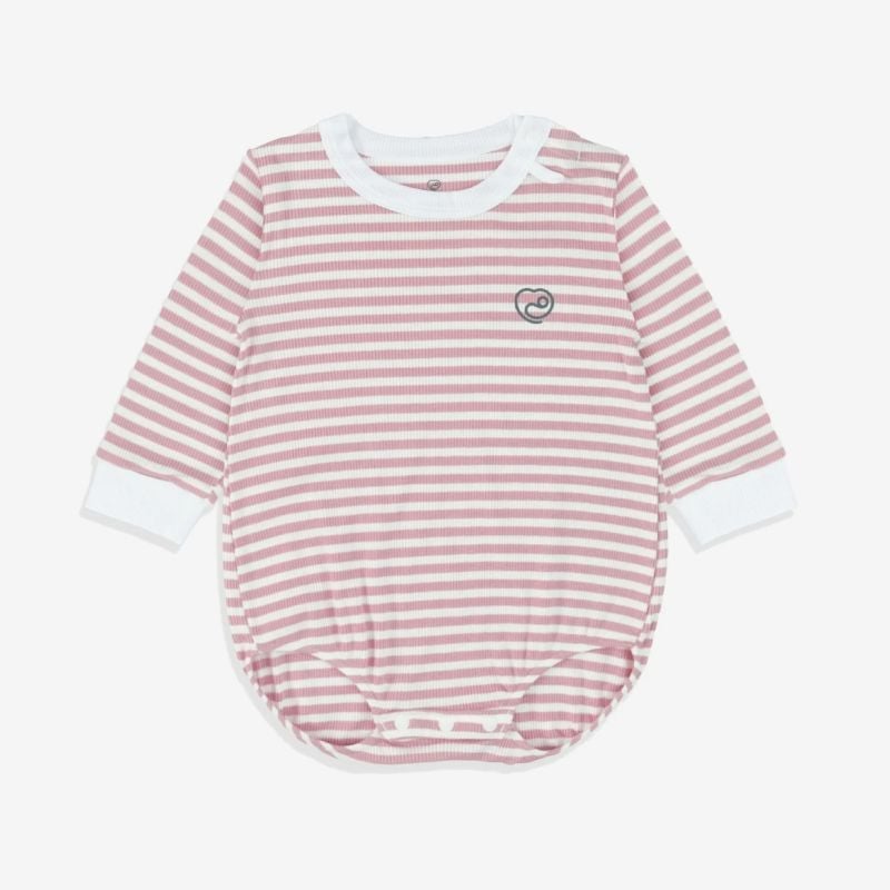 Body chip dài tay Bu Baby cài vai Siro Stripy Kẻ trắng - hồng