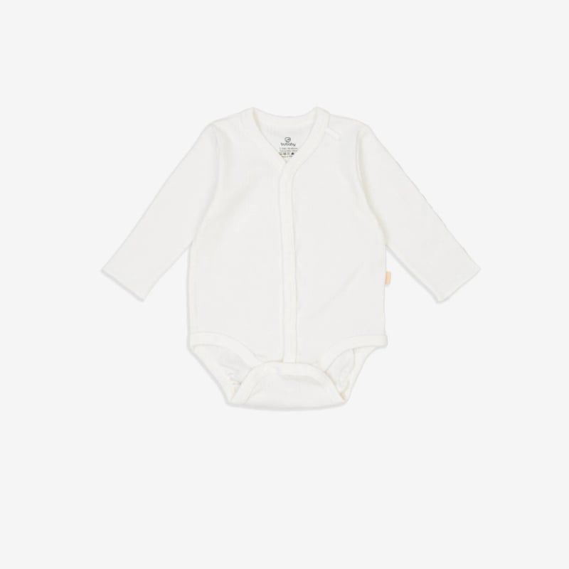 Body chip dài tay Bu Baby cài giữa Siro Jacquard Trắng