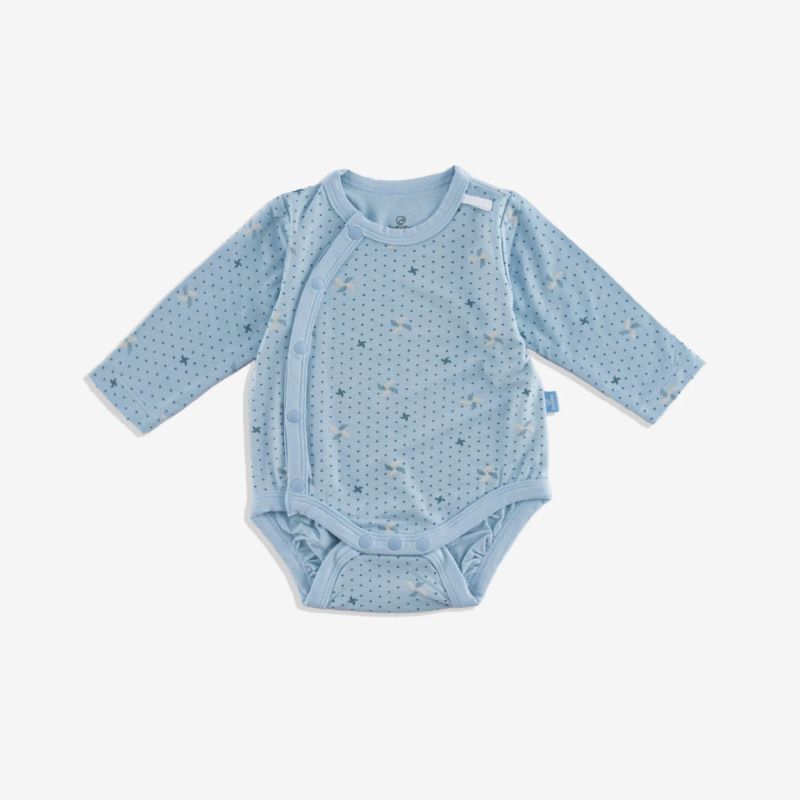 Body chip dài tay cài chéo Bu Baby Gami Blue in chong chóng