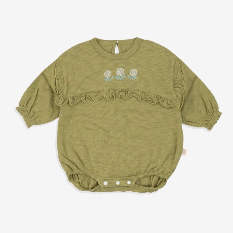 Body chip dài tay cài sau bèo ngực Bu Baby Cotton Slub Mimo Vàng cốm