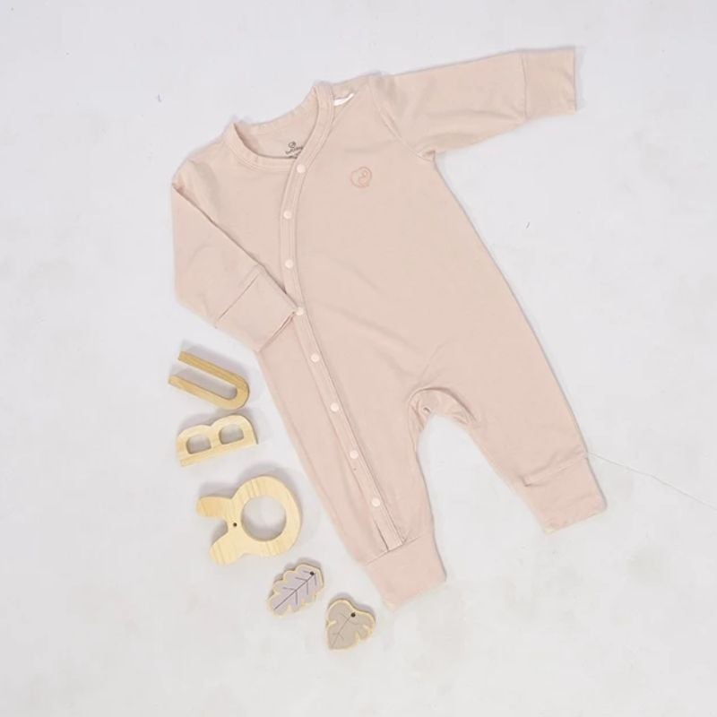 Body dài tay Bu Baby cài chéo Bambus Hồng 1
