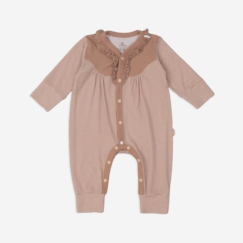 Body dài tay Bu Baby cài giữa Siro Kẻ cam đất - cam đất