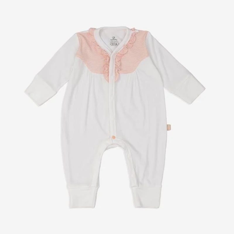 Body dài tay Bu Baby cài giữa Siro Trắng - Kẻ hồng