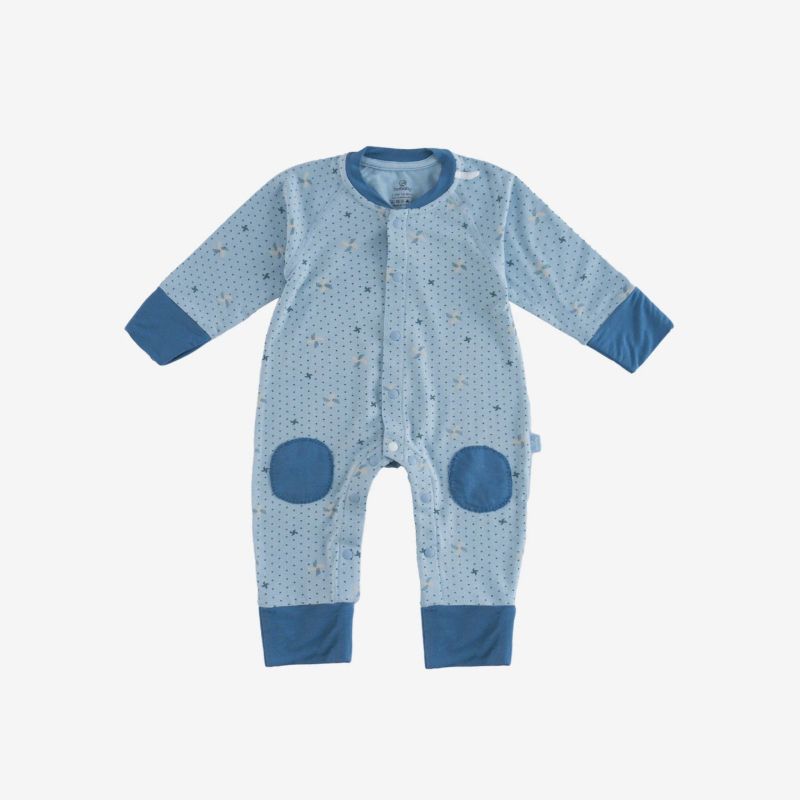 Body dài tay cài giữa Bu Baby Gami Blue in chong chóng