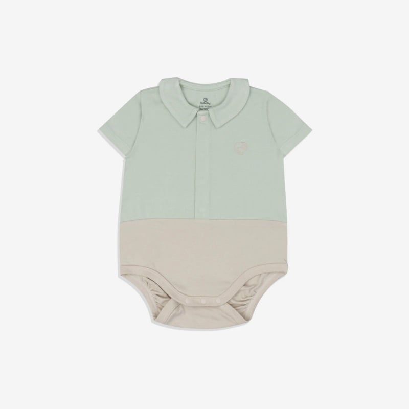 Body chip ngắn tay Bu Baby cài giữa cổ Peter Pan Xanh matcha - be