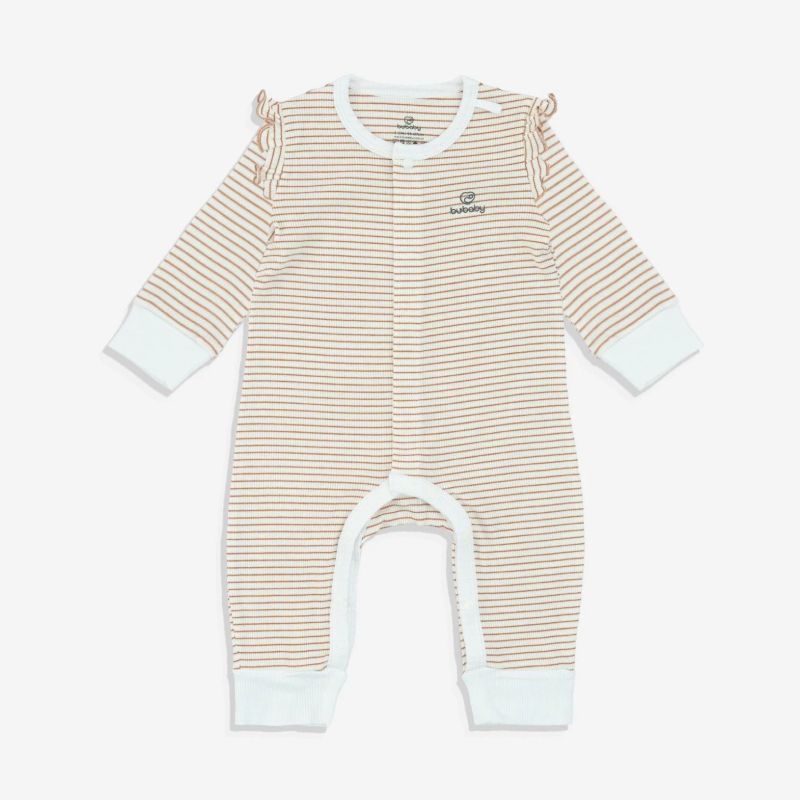 Body dài tay bèo vai, cài giữa Bu Baby Siro Stripy Kẻ trắng nâu