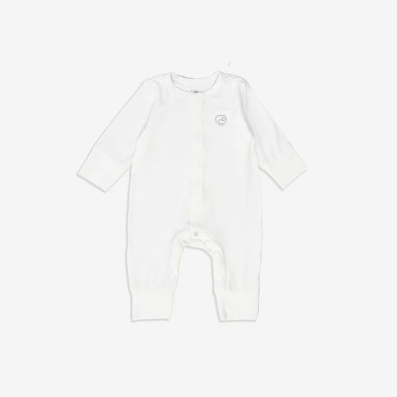 Body dài tay Bu Baby cài giữa Bambus Trắng