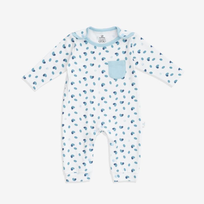 Body dài tay cổ chồm Bu Baby Gloute Trắng in ké xanh